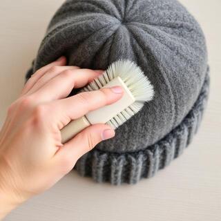 Brushing a felt hat with a soft brush