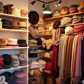 Brimline studio interior with hats and scarves wall